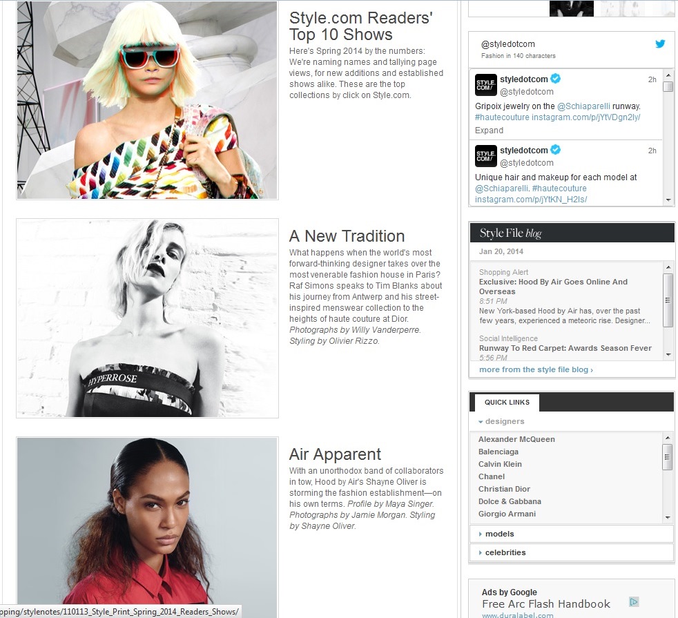 Style.com Fashion News January 2014