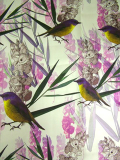 printed fabric with birds