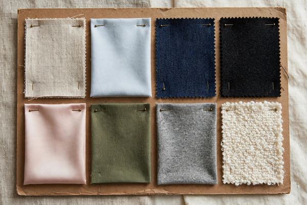 Fabric swatches mounted on a reference card