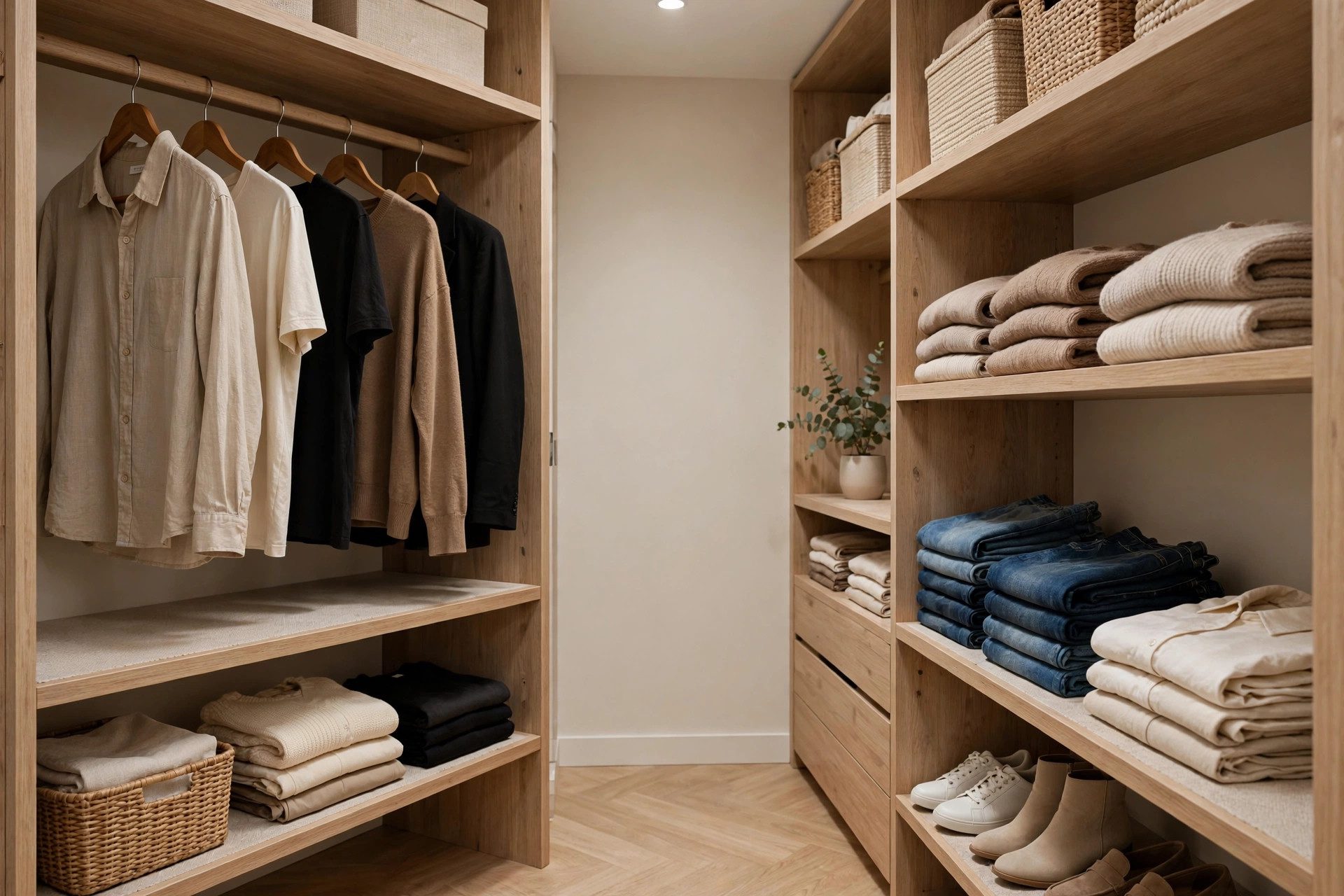 Clothes neatly organized inside a closet