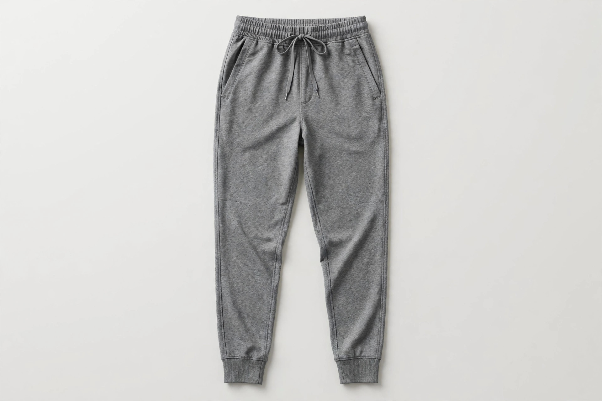 A pair of women's tapered athletic training pants in heather grey with an elastic drawstring waist