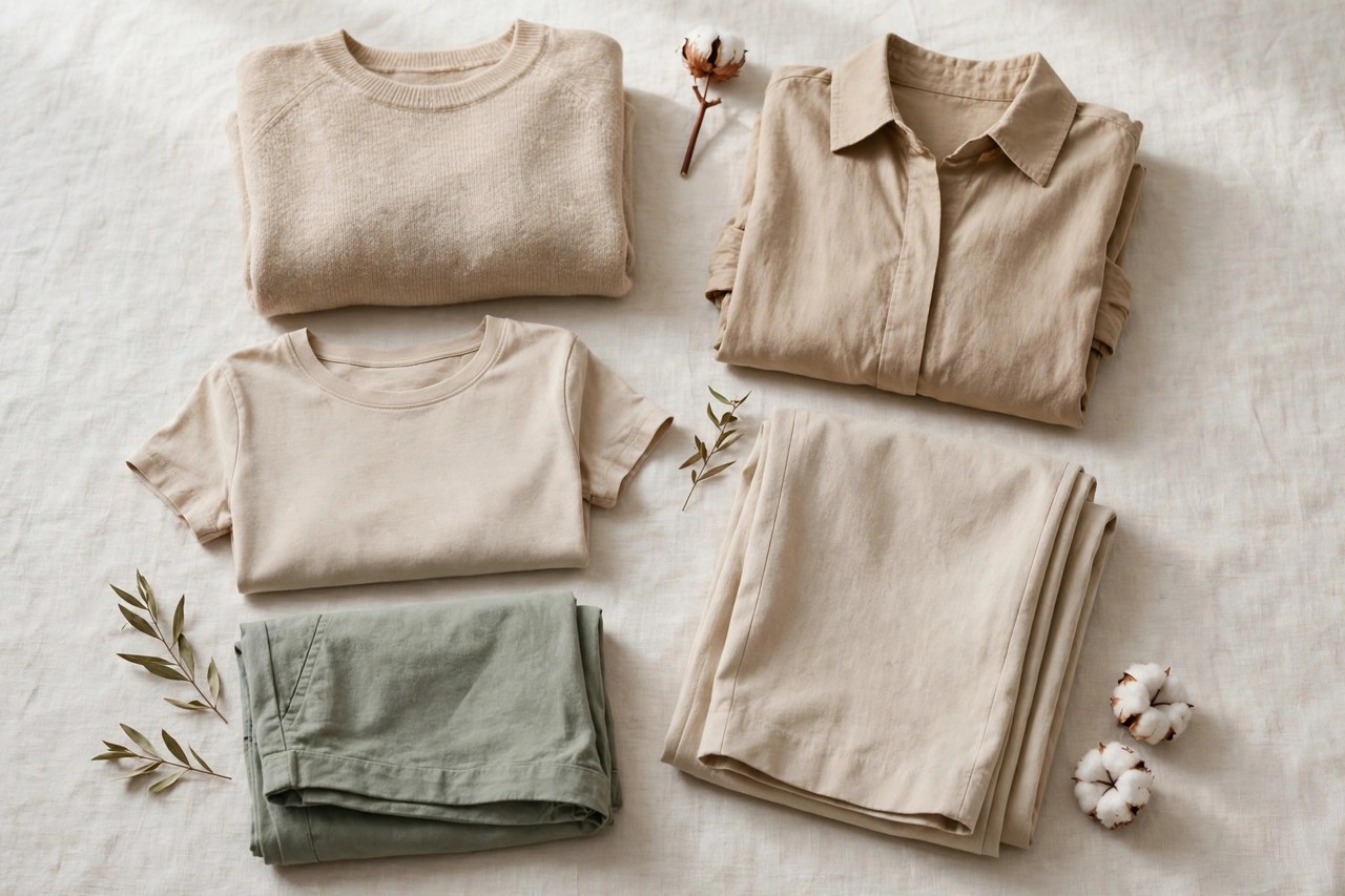 Neatly folded pairs of women's organic cotton socks in natural tones on a clean neutral background