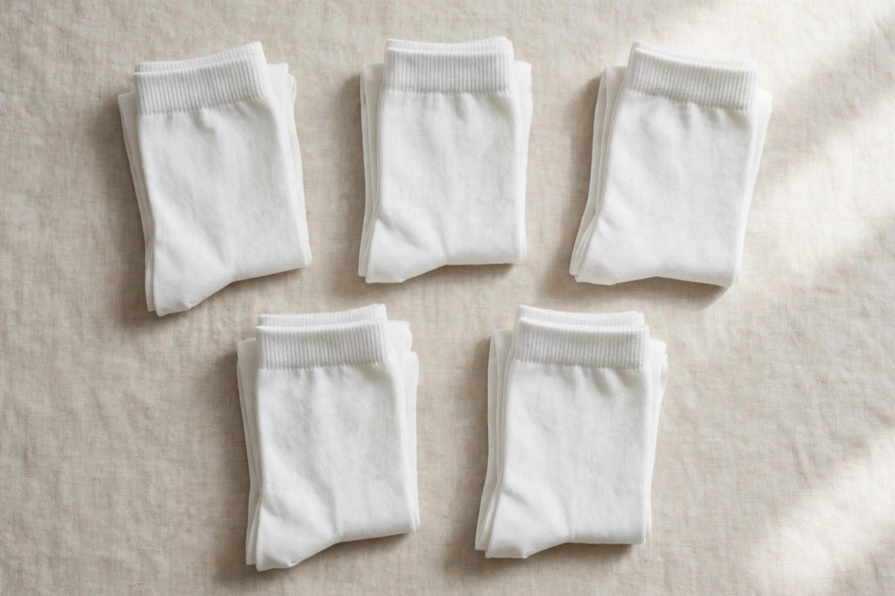 Neatly folded women's white cotton tennis socks with cushioned soles on a clean background