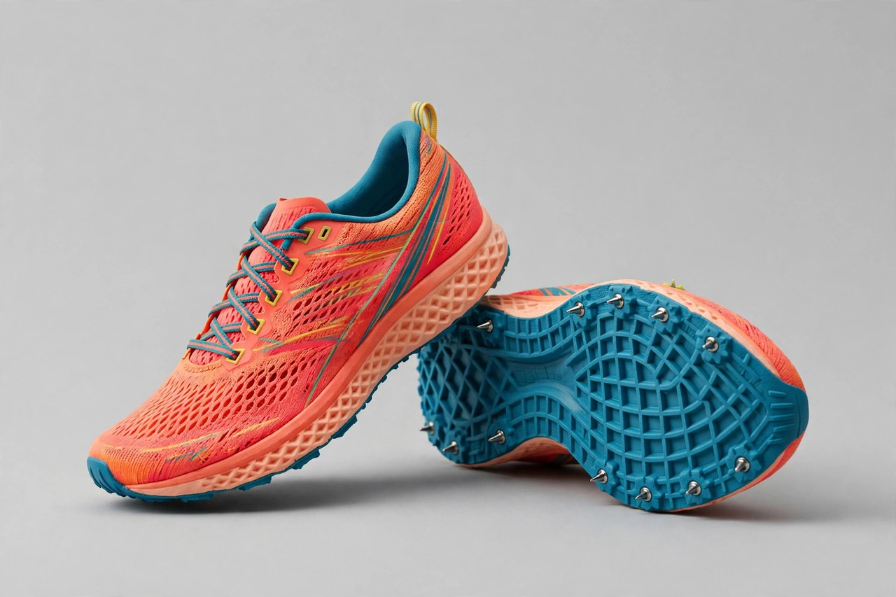 Women's lightweight cross country running shoes with waffle outsoles and spike plates