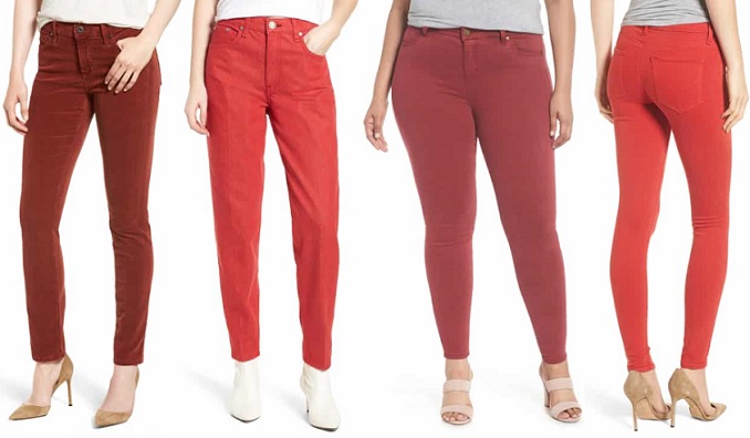 women's red jeans