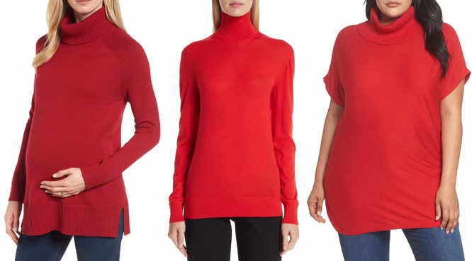 women's red turtlenecks