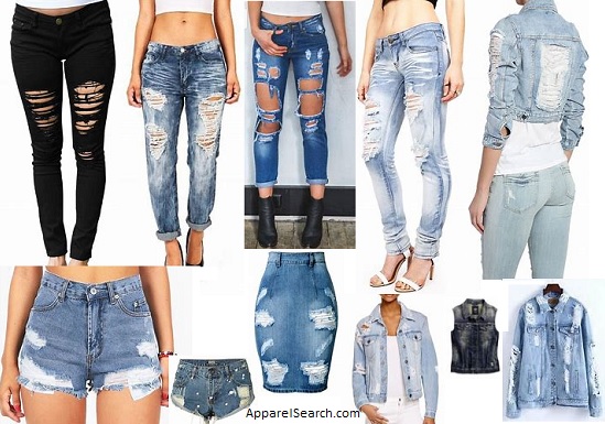 Women's distressed denim clothing