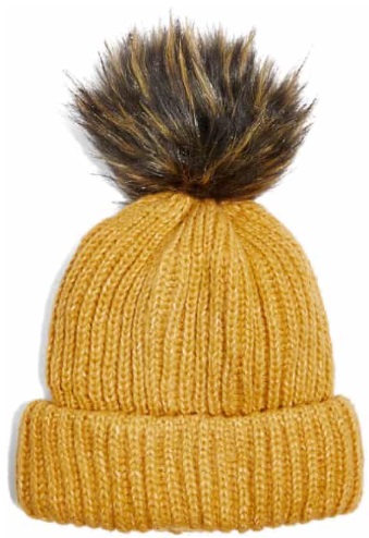 Women's Beanie with faux fur pompom