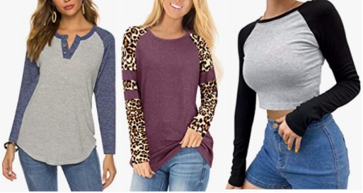 women's long sleeve raglan tops