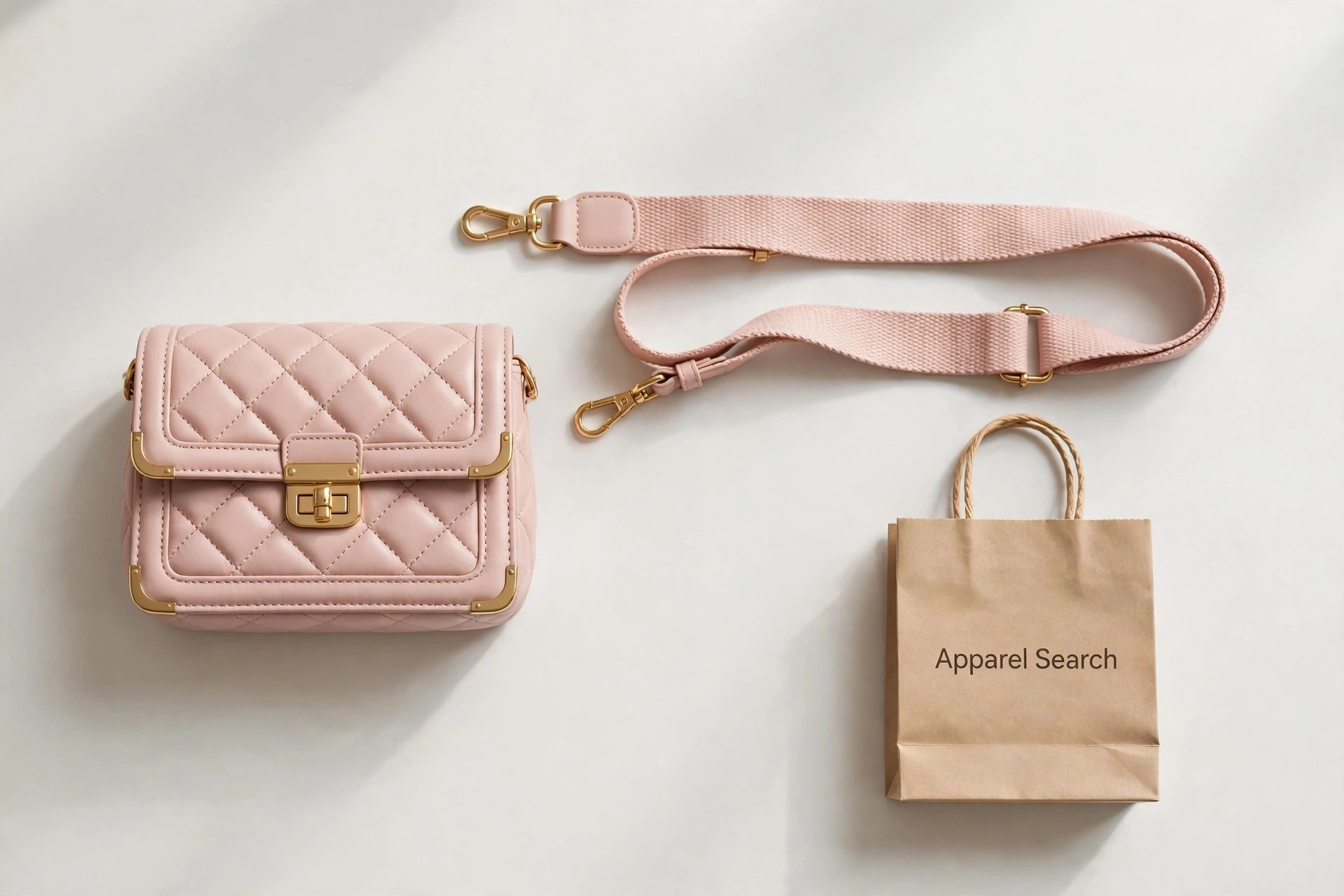 Women's mini bag in blush pink with a crossbody phone bag strap beside it on a clean background, product photography with no people
