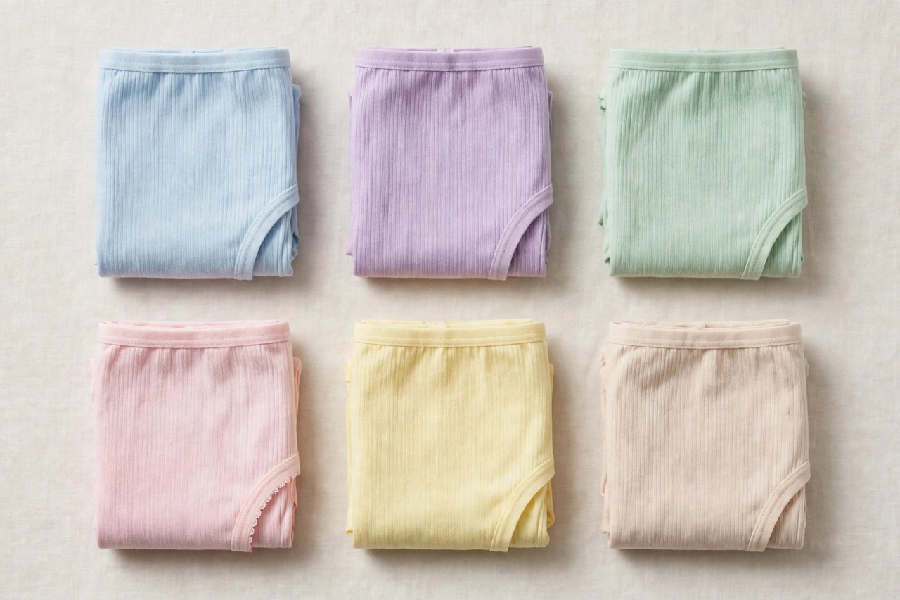 Neatly folded women's panties in cotton and satin in assorted colors arranged in a drawer organizer