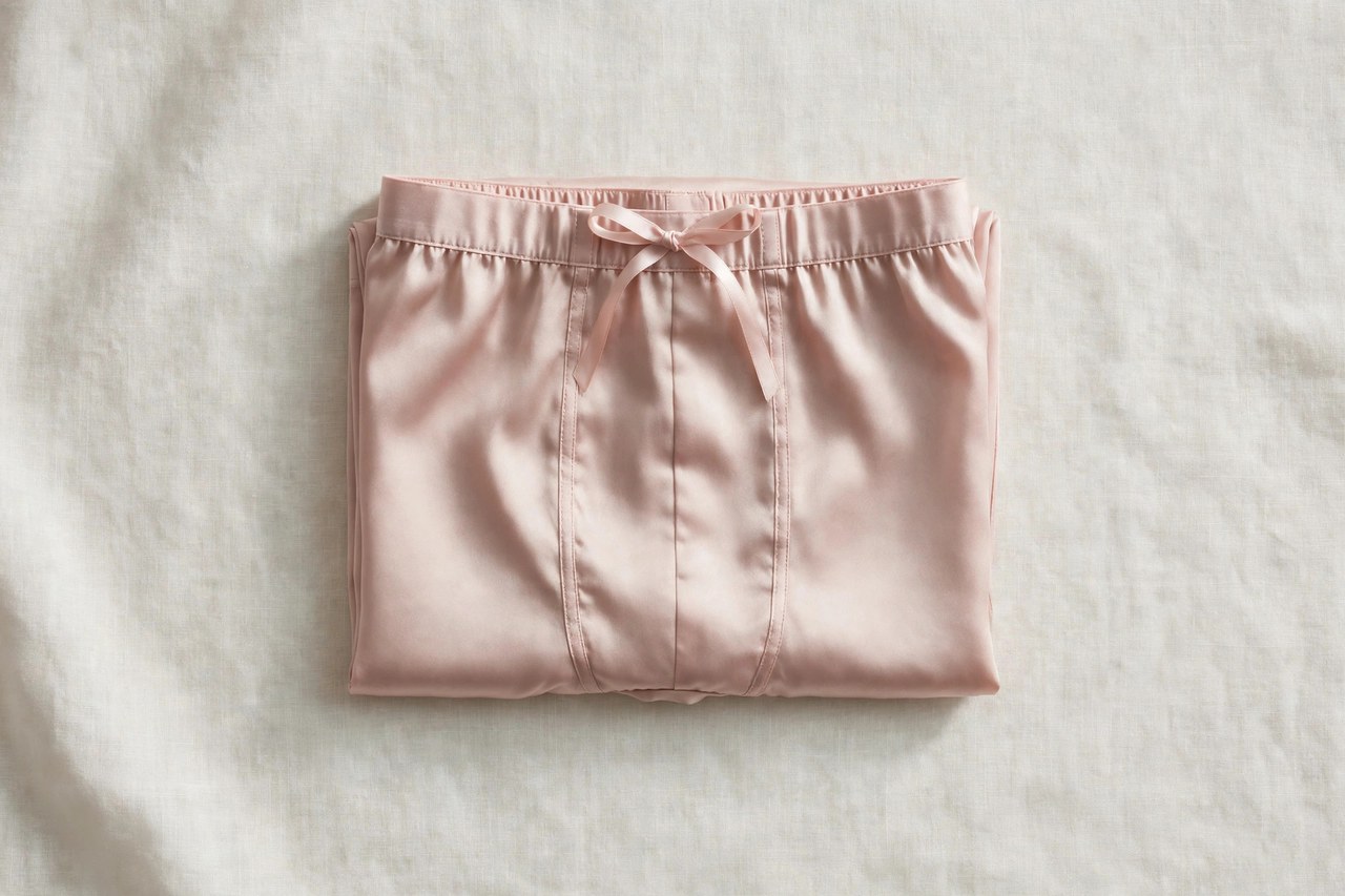 Women's silk boxers: fabrics, fit & care garment folded flat as a product photograph, no people