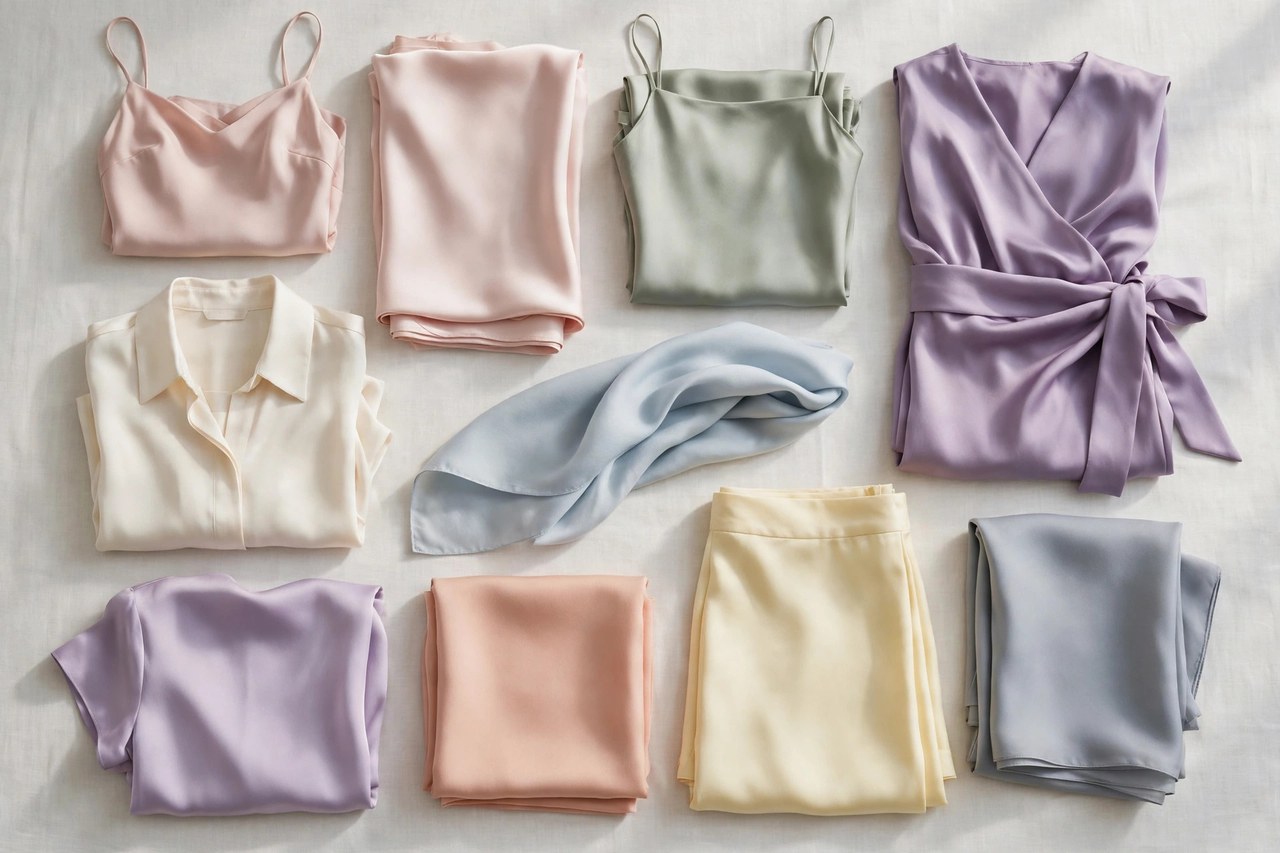 Women's silk clothing index, page 2 garment laid flat, product photograph showing fabric and construction details