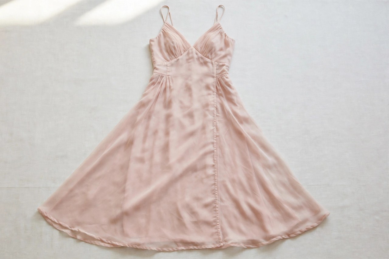 Women's silk georgette gowns garment laid flat, product photograph showing fabric and construction details