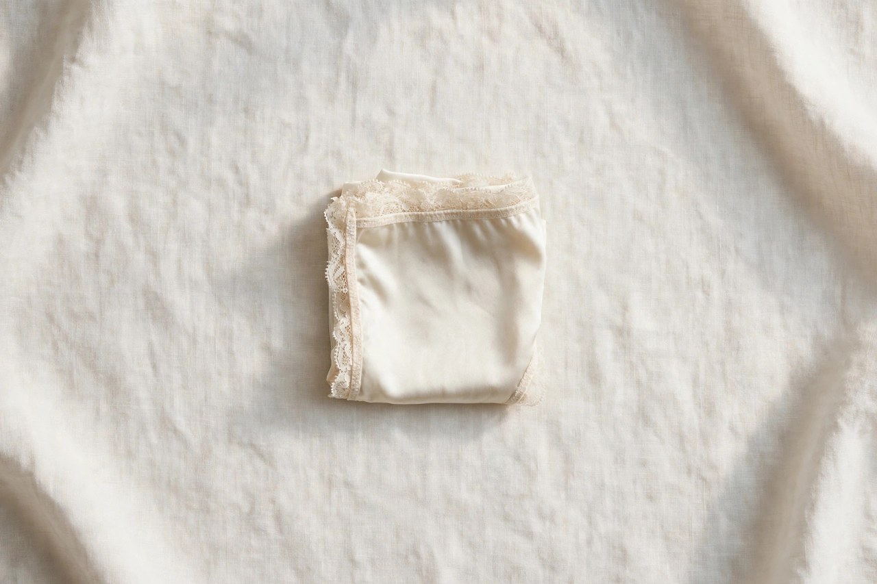 Women's silk thong underwear: category guide garment folded flat as a product photograph, no people