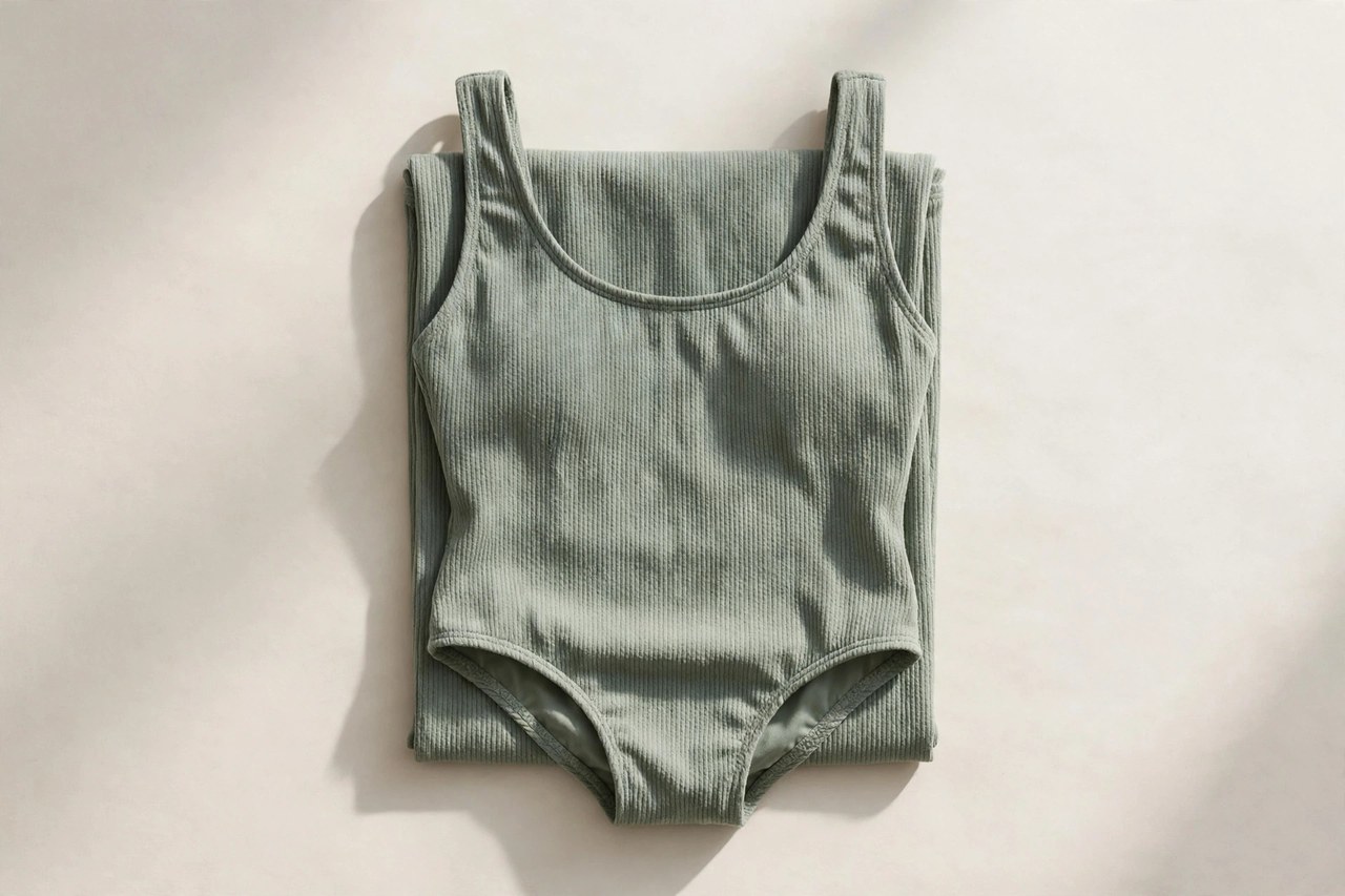 Women's swimwear garment folded flat as a product photograph, no people