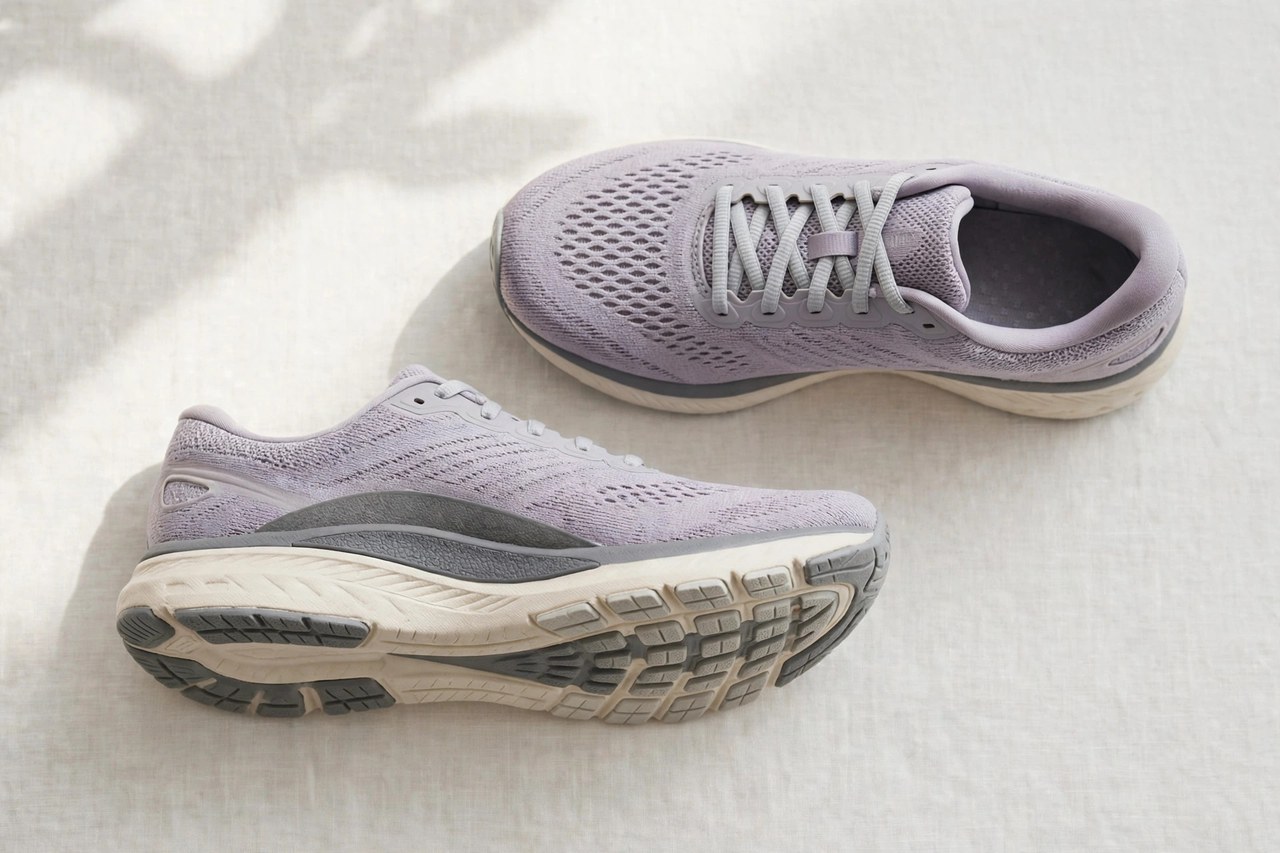 Women's stability running shoes showing the firmer medial midsole support on the inner side