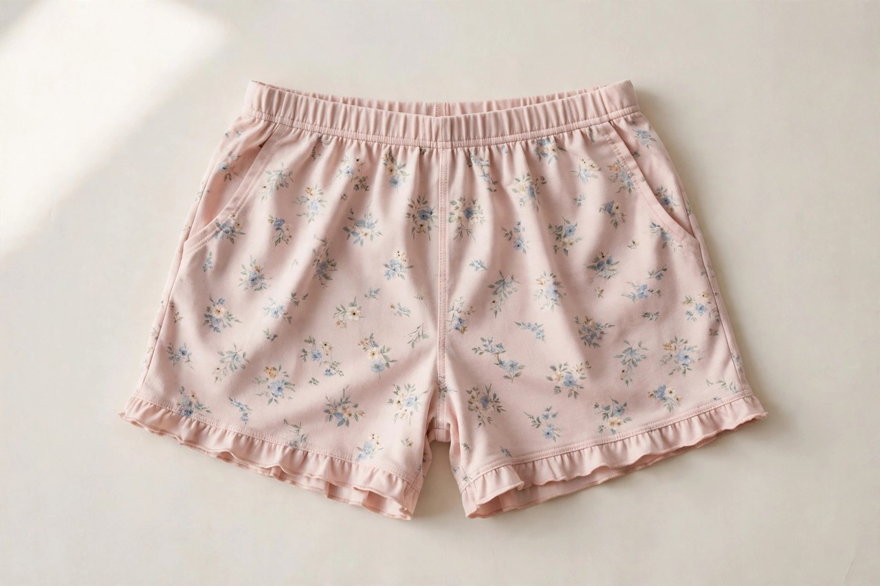 Women's boxer shorts shown as a flat lay product photograph, garment only, no people
