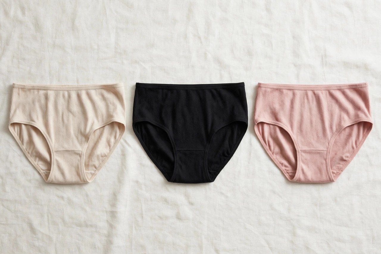 Women's briefs shown as a flat lay product photograph, garment only, no people