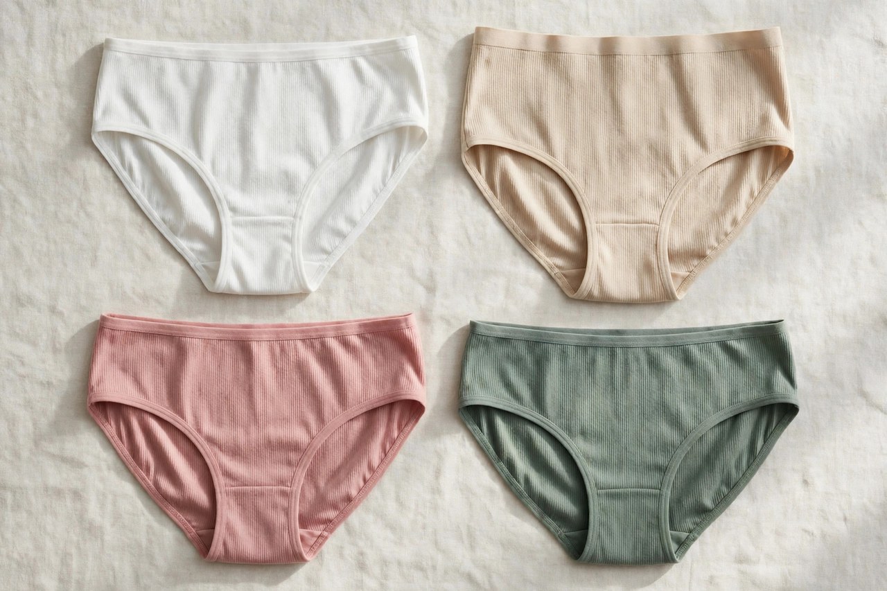 Women's cotton underwear shown as a flat lay product photograph, garment only, no people