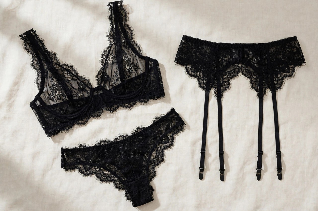 Women's exotic underwear shown as a flat lay product photograph, garment only, no people