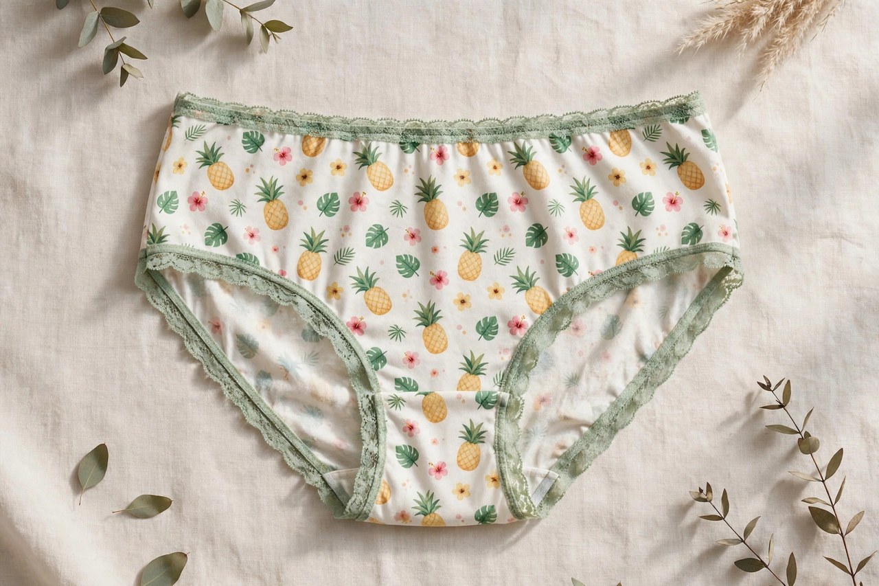 Women's novelty underwear shown as a flat lay product photograph, garment only, no people