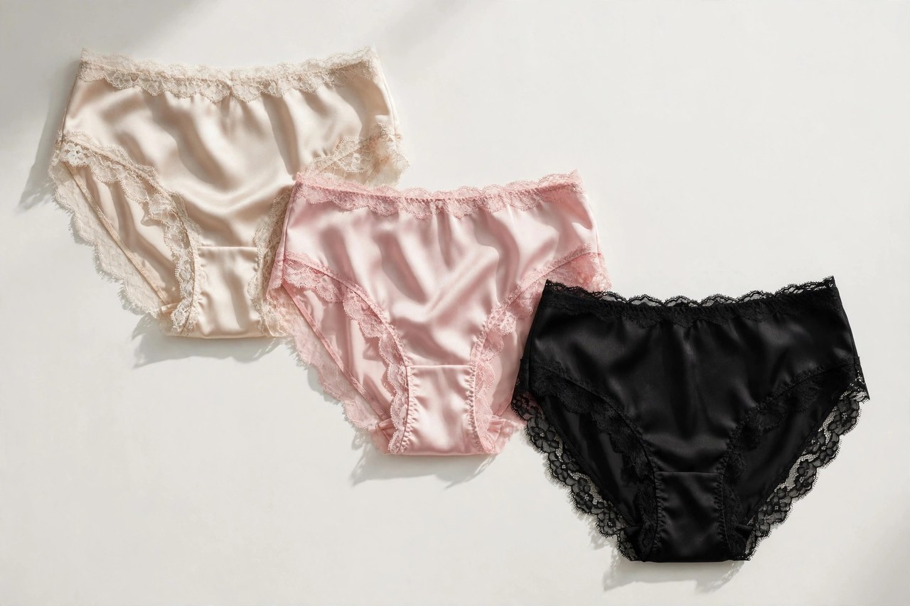 Women's satin underwear shown as a flat lay product photograph, garment only, no people