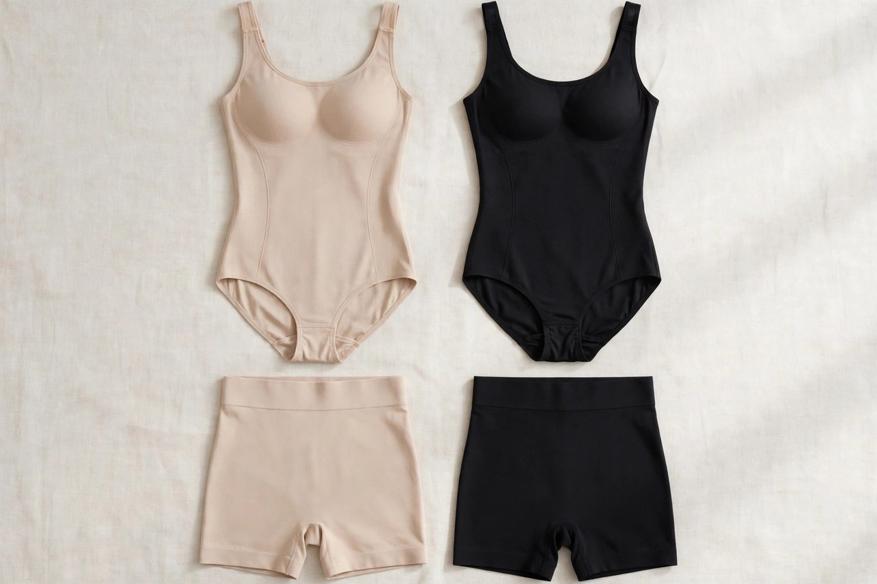 Women's shapewear shown as a flat lay product photograph, garment only, no people