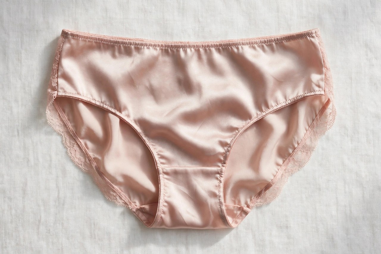 Women's silk underwear shown as a flat lay product photograph, garment only, no people