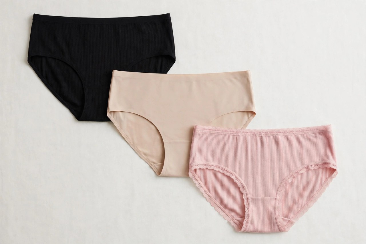 Women's underwear briefs shown as a flat lay product photograph, garment only, no people