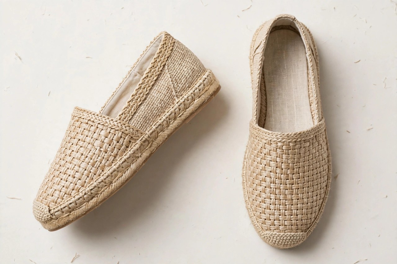 Women's woven shoes laid flat as a product photograph showing fabric and construction details