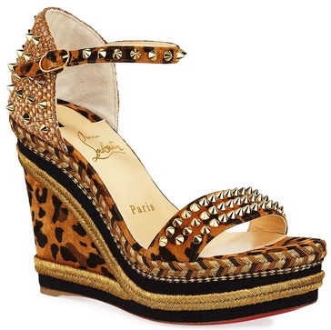 Christian Louboutin Mad Monica Leopard Red Sole Wedge Espadrilles 