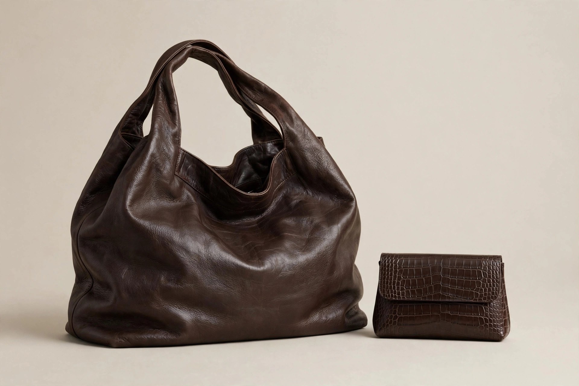 Oversized tote and croc-embossed clutch for 2026
