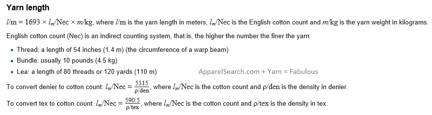 yarn Length Formulas