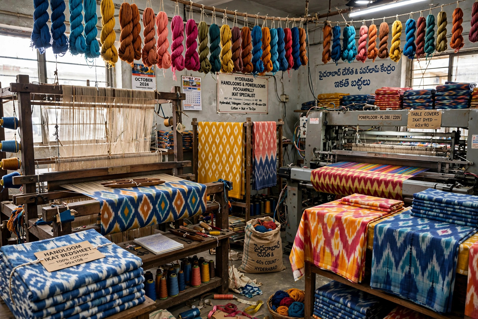 Illustration for the Hands On fabric mill profile — Handloom and powerloom fabrics and made-ups — ikat tie-and-dye,
