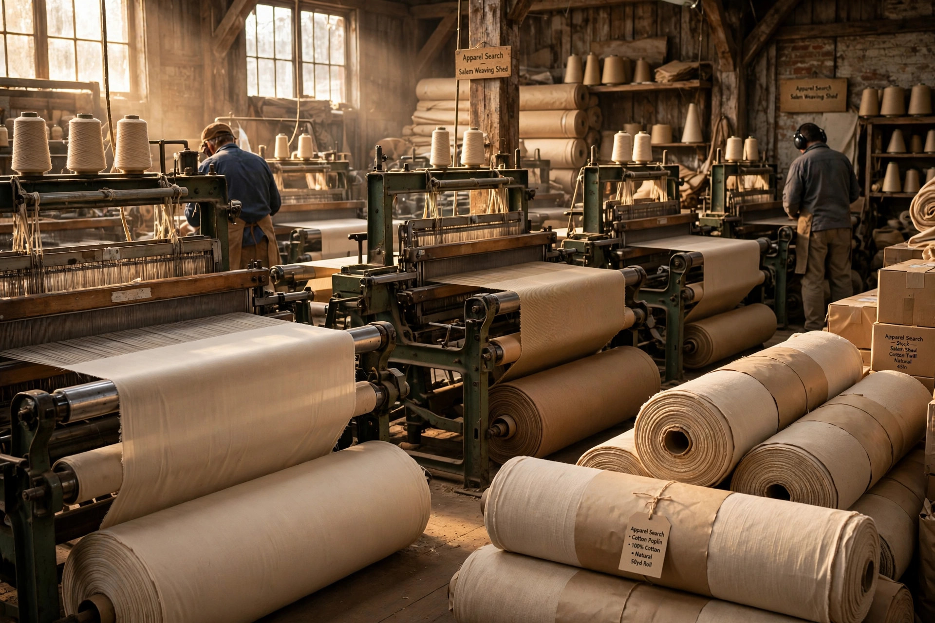 Illustration for the Shamala Textiles fabric mill profile — Woven fabrics — poplin, yarn-dyed, greige, canvas, jacquard,