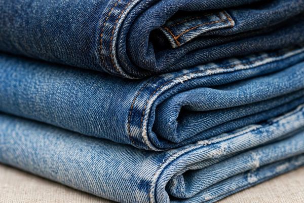 Stacked folded jeans in different blue washes