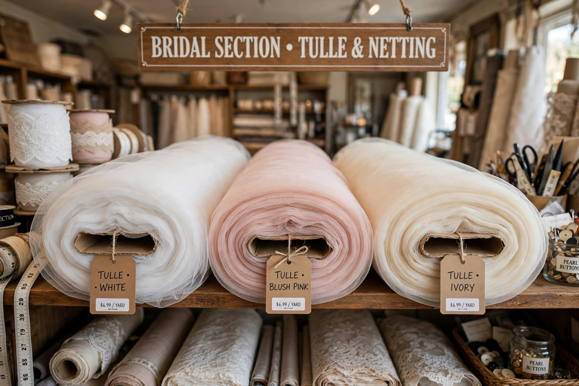 Layers of white tulle net floating softly showing the fine mesh