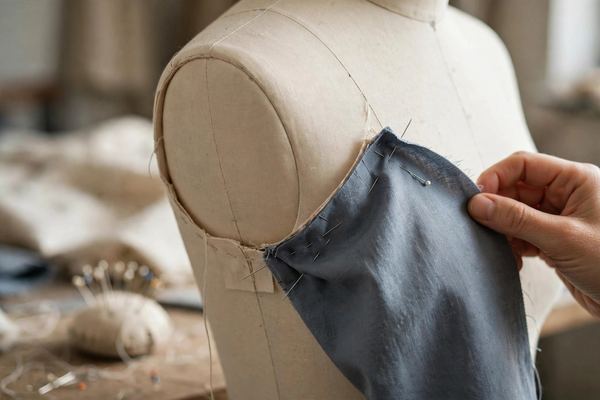 Sleeve being set into an armhole on a dress form