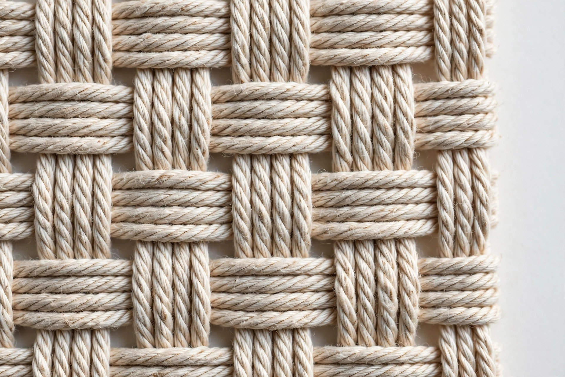 Close-up of basket weave fabric showing pairs of yarns crossing in a checkerboard pattern