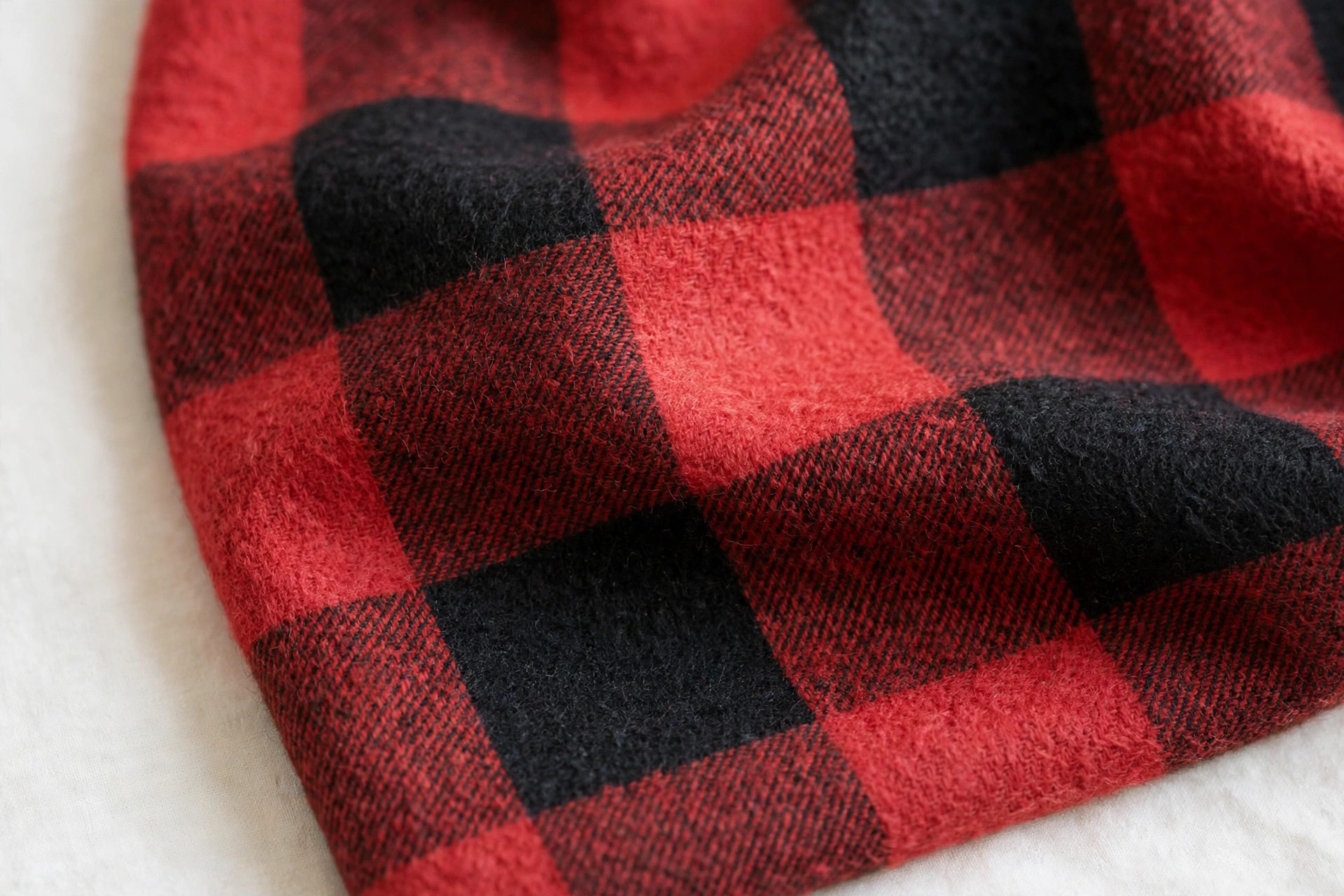 Buffalo check flannel fabric with large red and black blocks