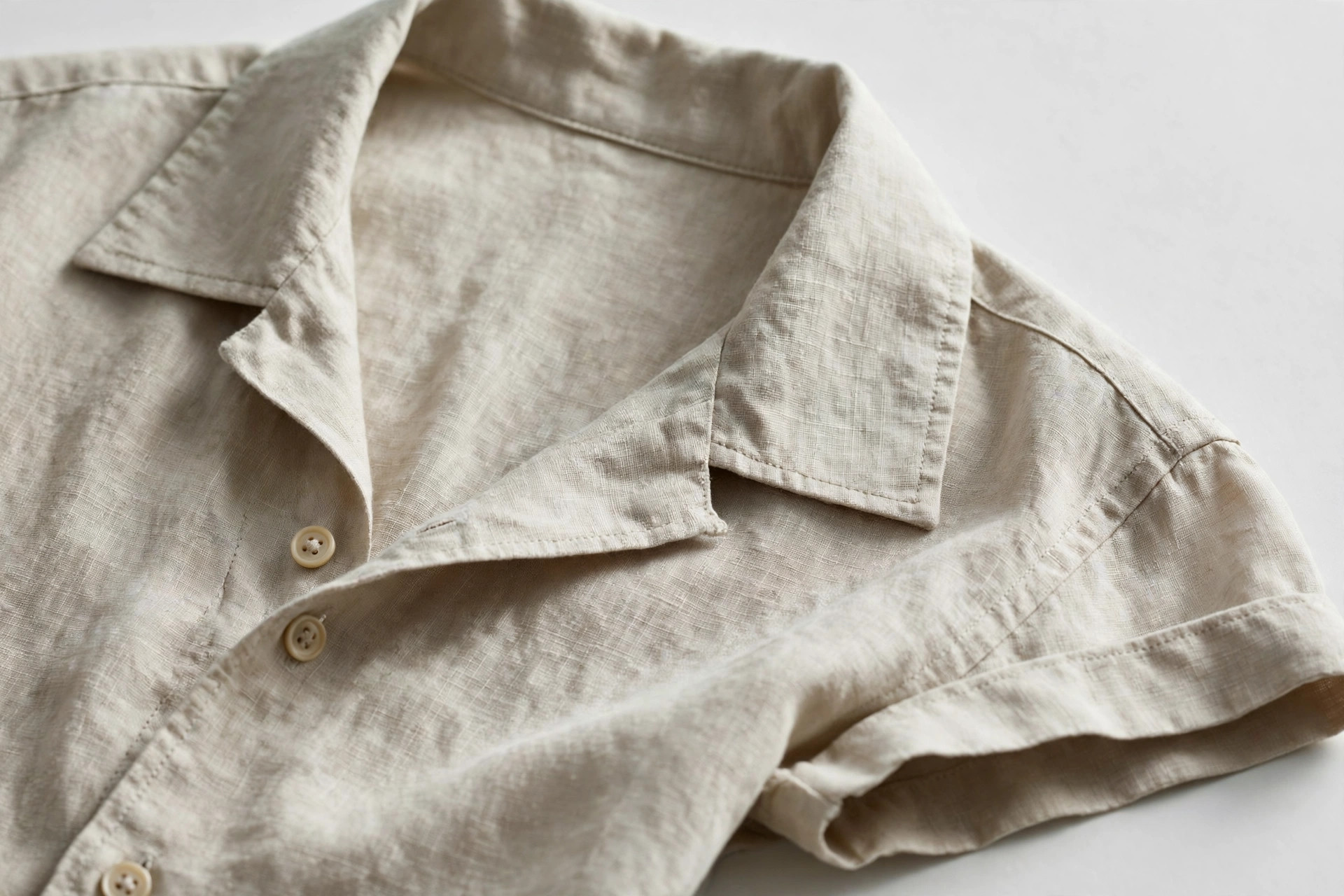 Close-up of an open camp collar on a short-sleeved summer shirt