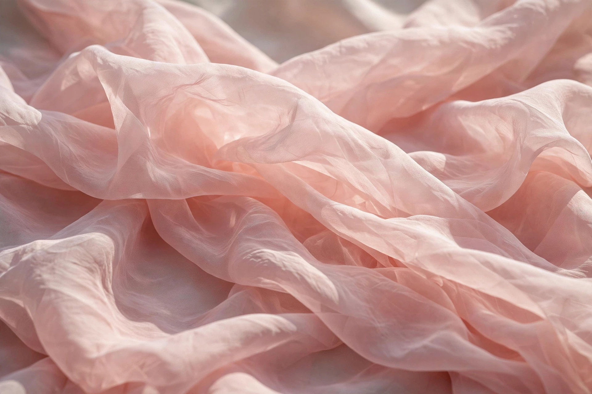 Sheer blush-pink chiffon fabric with a soft, fluid drape