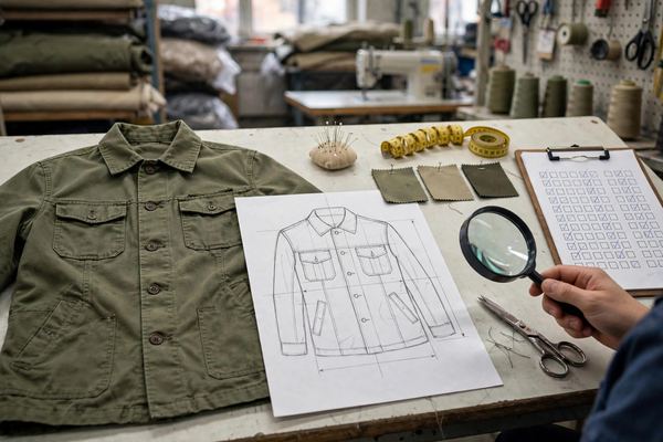 Factory sample garment being compared against specifications