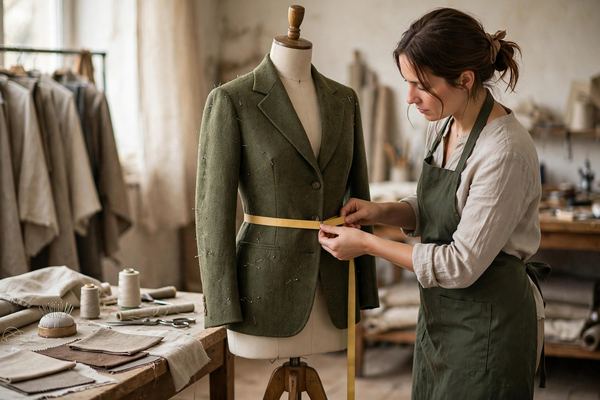 Tailor measuring ease in a jacket on a dress form