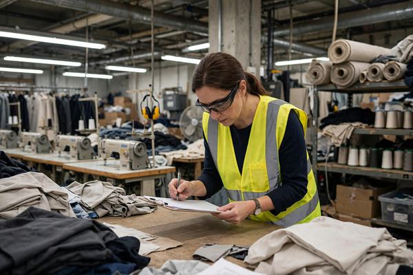 Inspector examining a garment factory