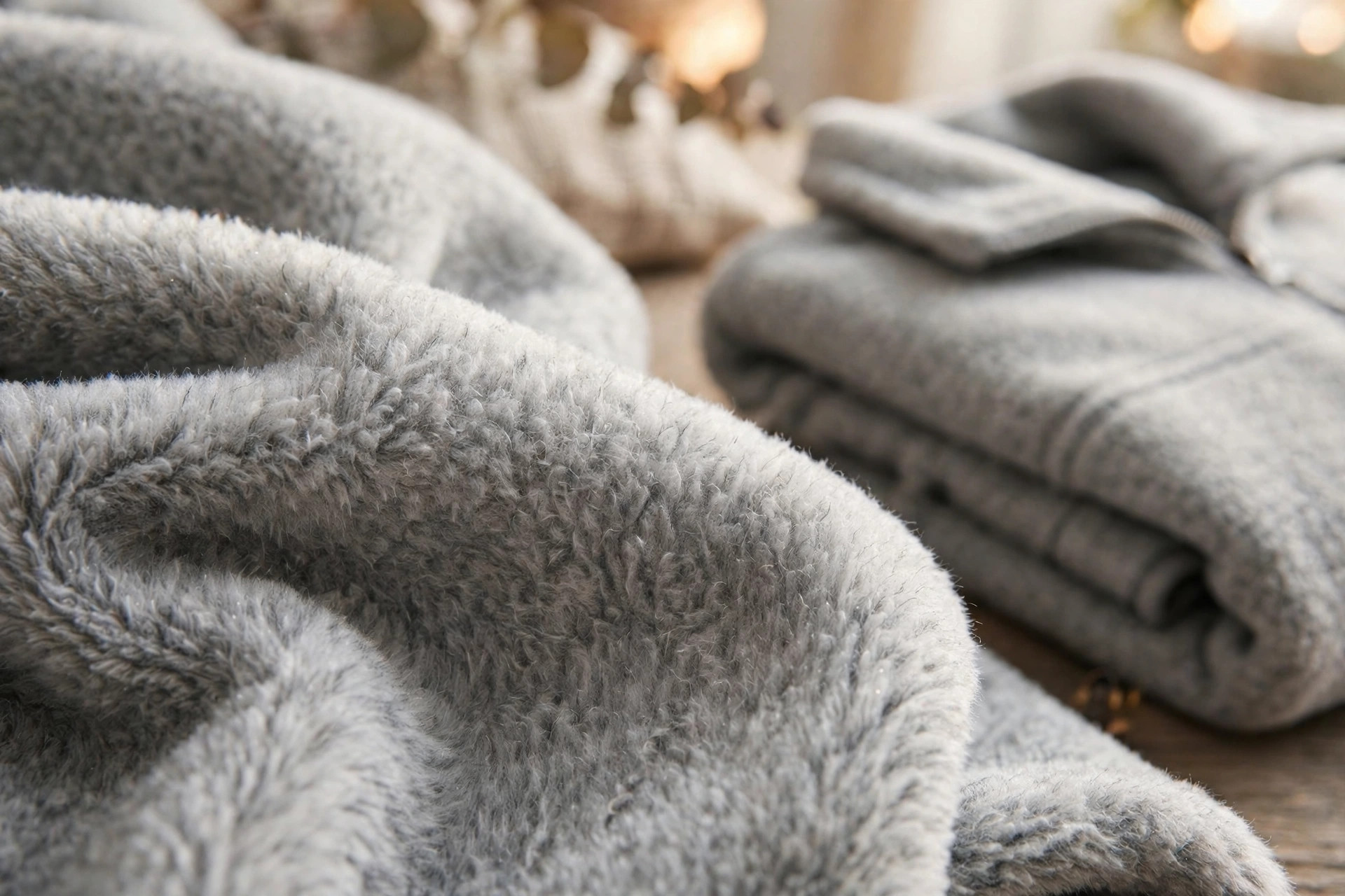 Cozy cream-colored polar fleece fabric showing its soft brushed texture