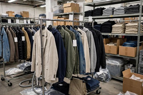 Finished garments on hangers ready for the store floor