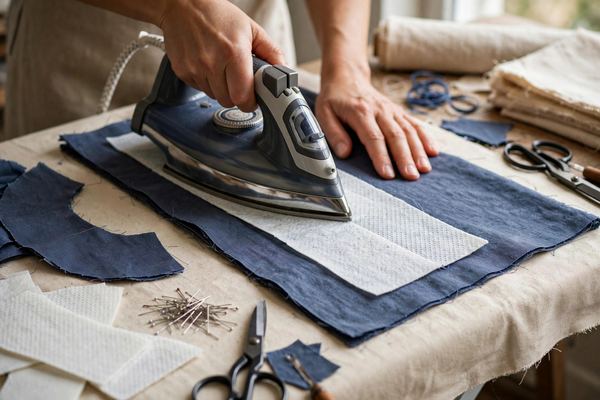Interfacing being ironed onto fabric