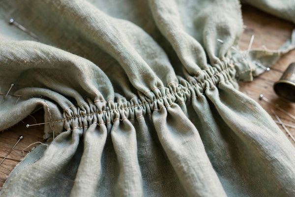 Gathered fabric with even puckers along a seam